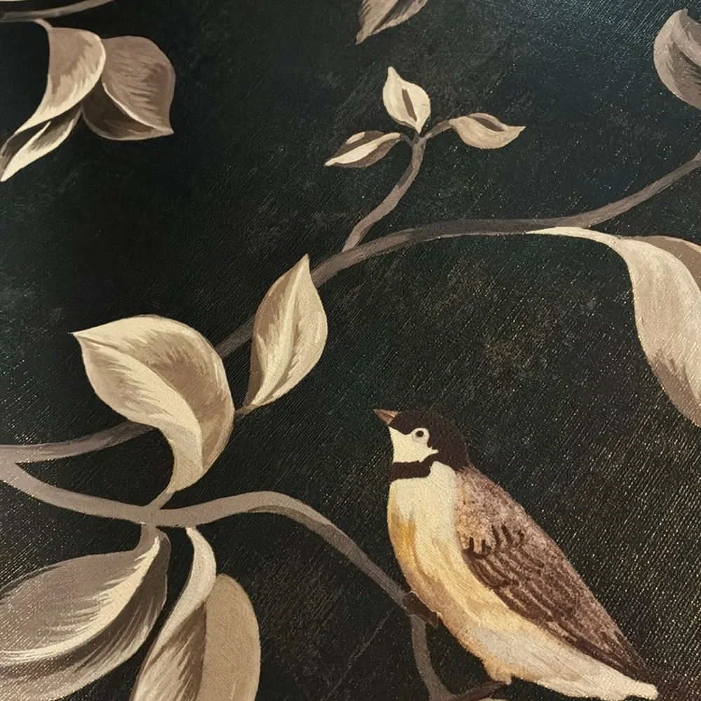 Floral and Bird Textured Wallpaper sample